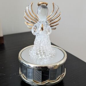 Vintage Mirrored Glass Angel Music Box Bonus Pin + Ornaments